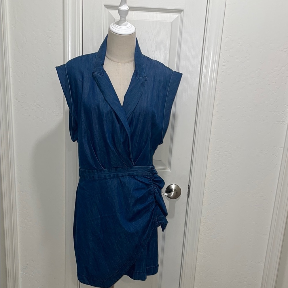 7 For All Mankind Denim Blue Wrap Mini Dress